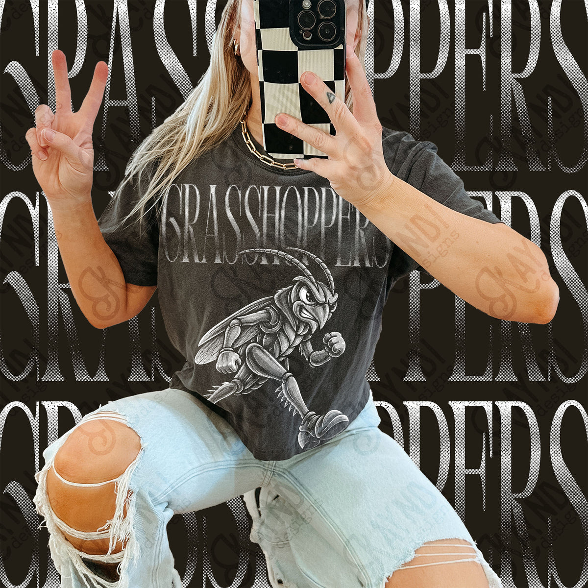Halftone Grasshoppers Top design mockup