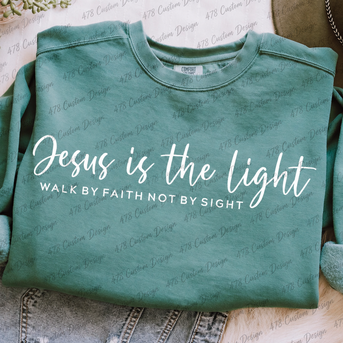 Jesus Is The Light Script Top apparel mockup