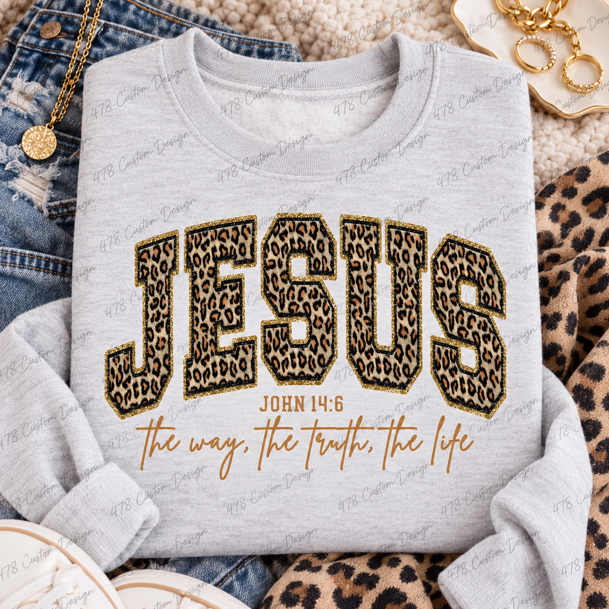 Jesus Leopard Varsity John 14:6 Top apparel mockup