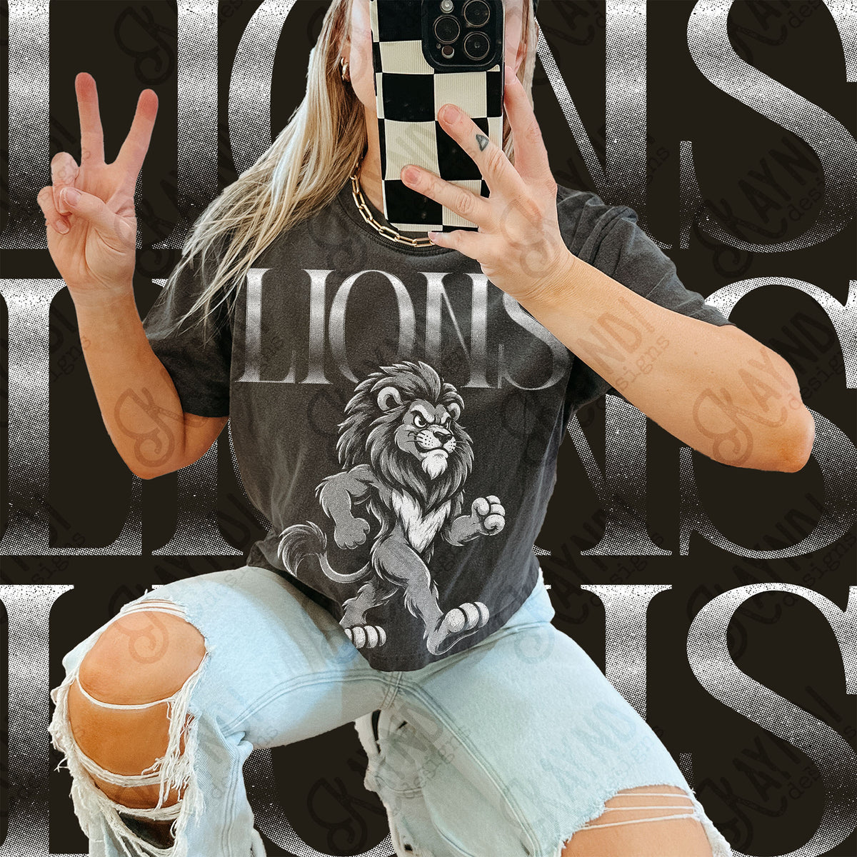 Halftone Lions Top design mockup