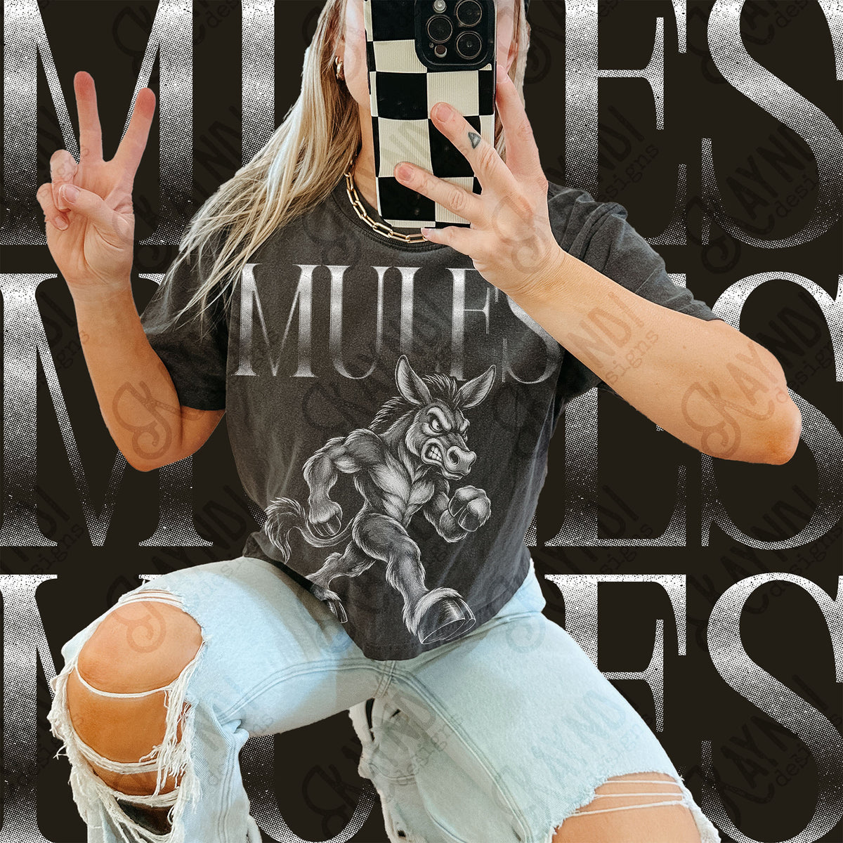 Mules Halftone Mascot Shirt apparel mockup