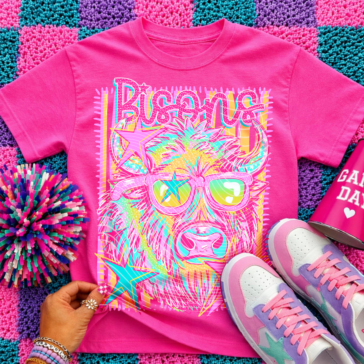 Neon Star Bisons Top apparel mockup