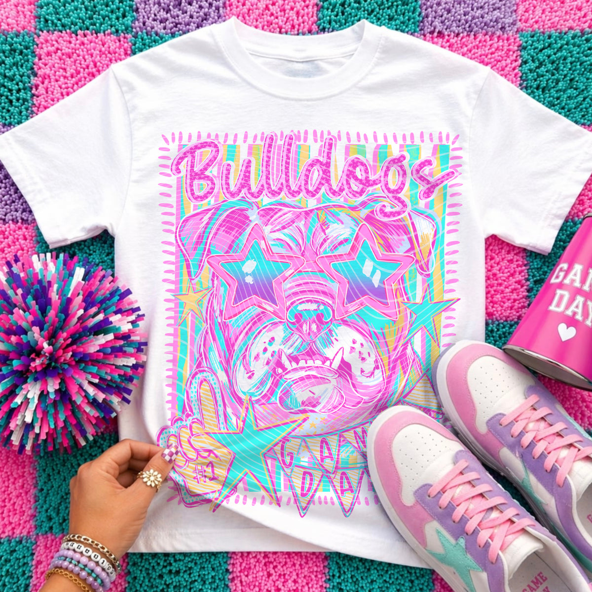 Neon Star Bulldogs Game Day Top apparel mockup