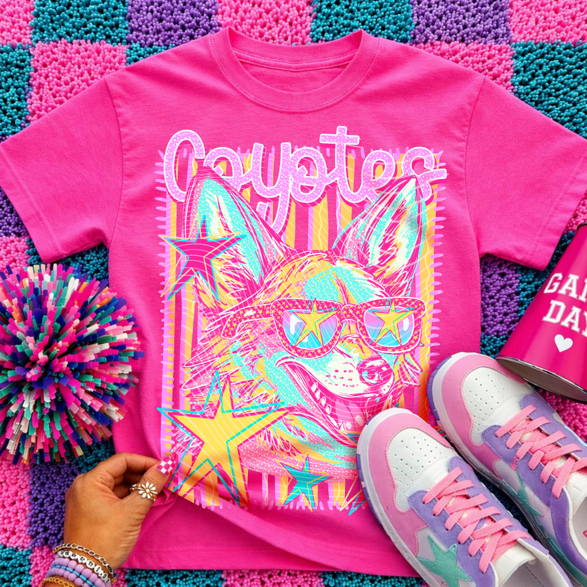 Neon Star Coyotes Top apparel mockup
