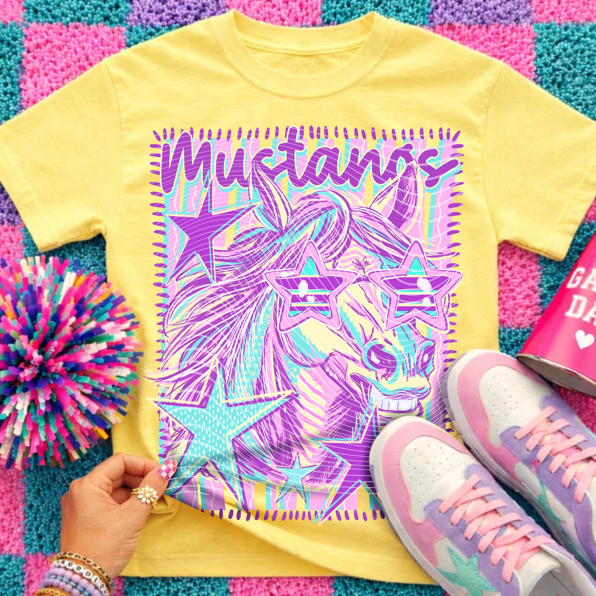 Neon Star Mustangs Top apparel mockup