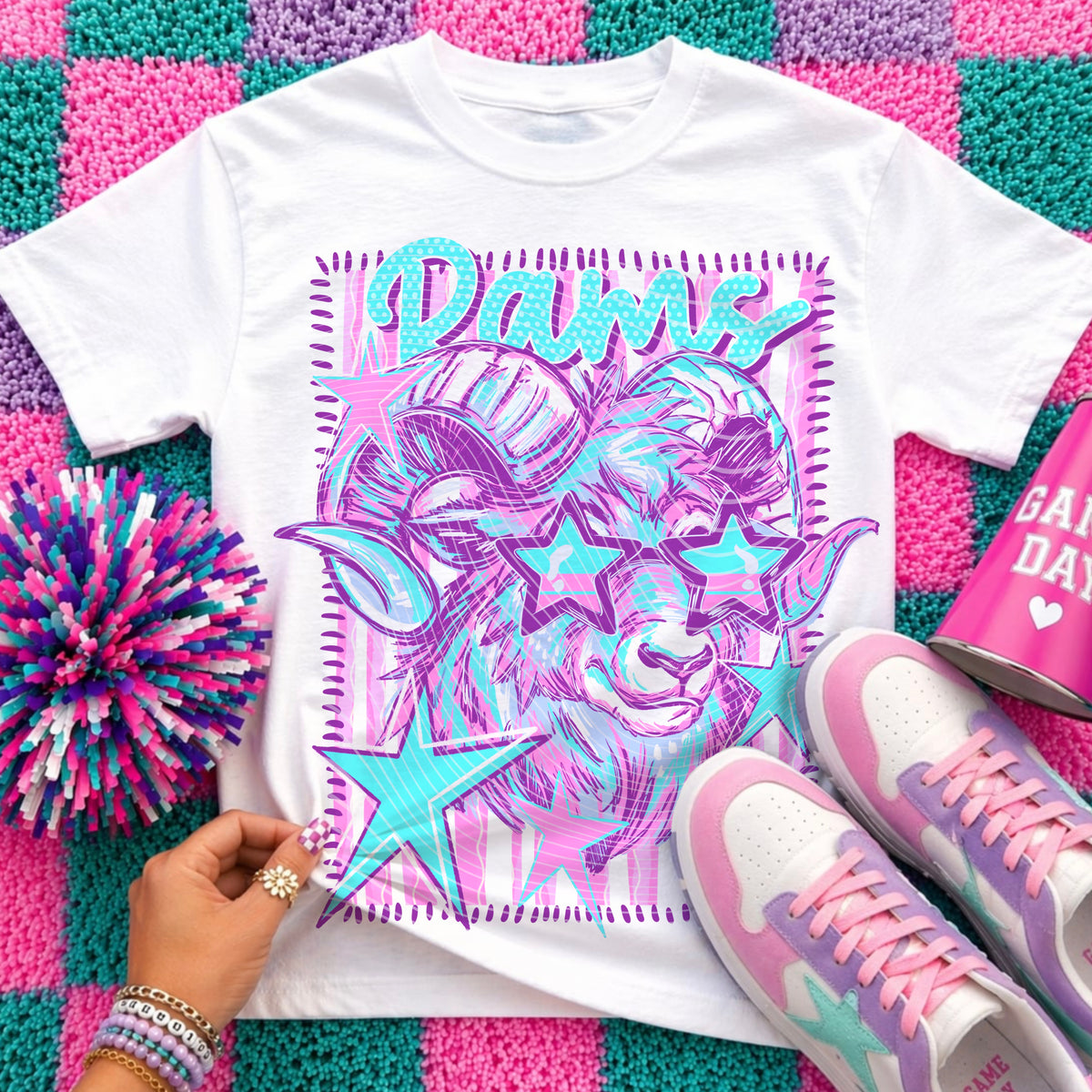 Neon Star Rams Top apparel mockup