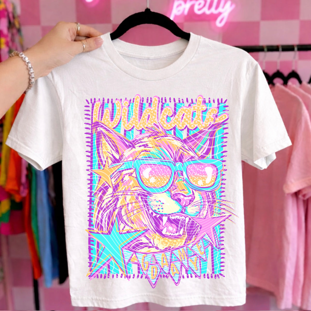 Neon Star Wildcats Game Day Top apparel mockup