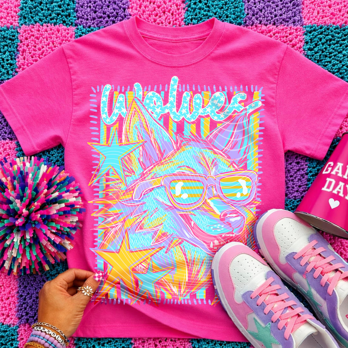 Neon Star Wolves Top apparel mockup