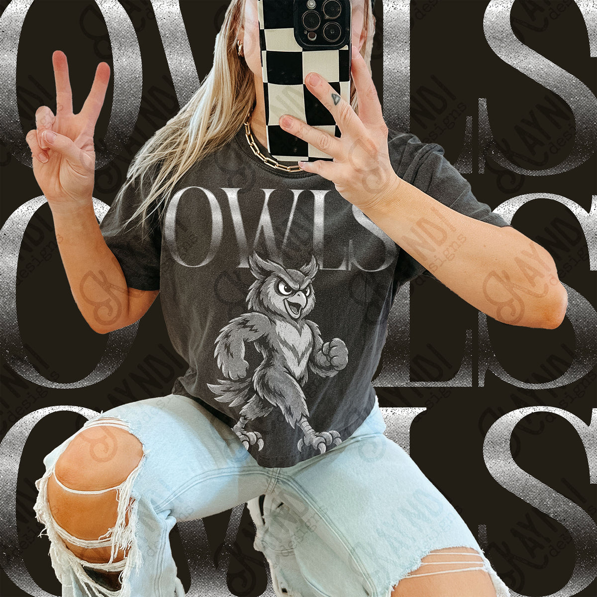 Halftone Owls Top design mockup