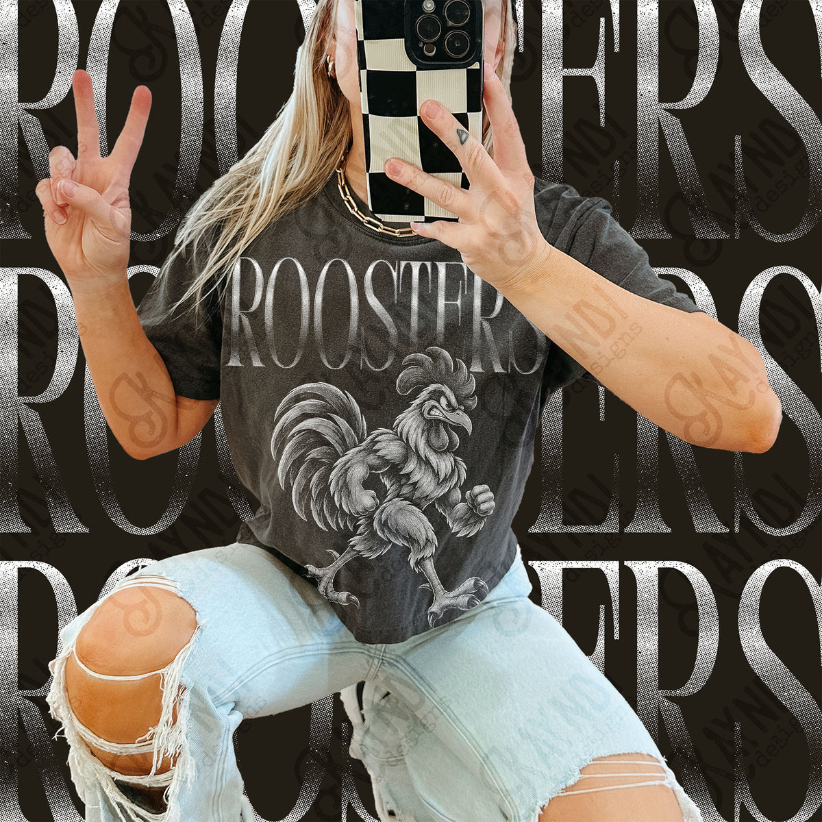 Halftone Roosters Top design mockup