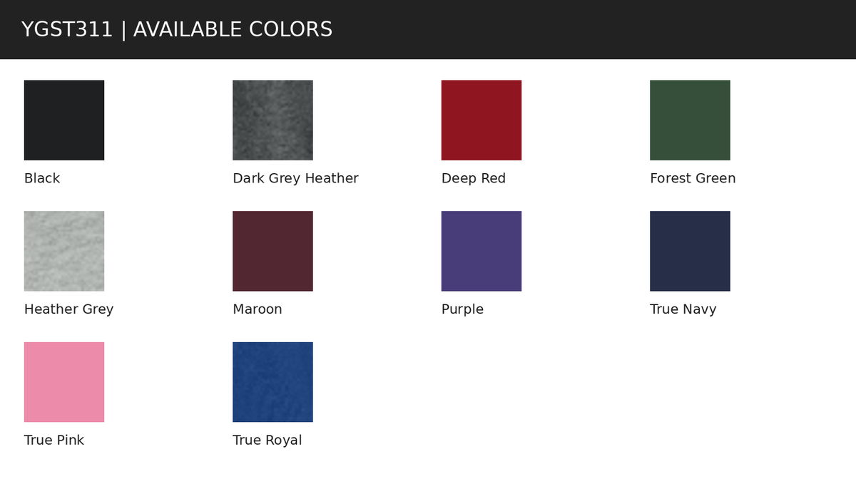YGST311 supplier available color swatches