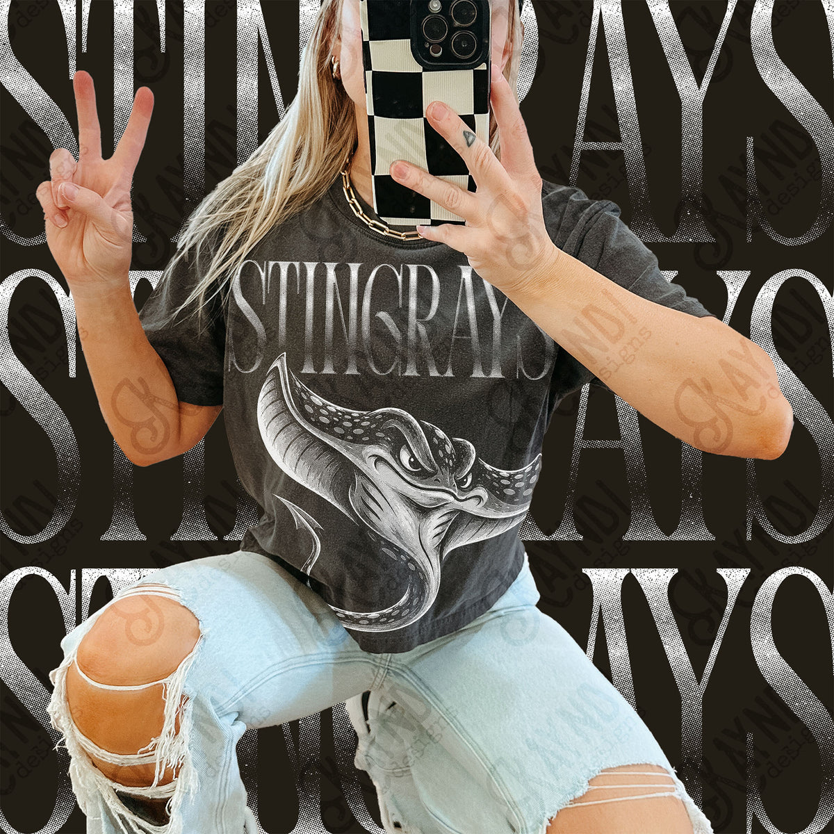Halftone Stingrays Top design mockup