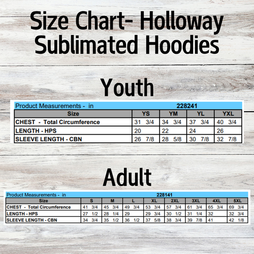 Fully Sublimated Hoodie-NOTE- Can take a few weeks for this.