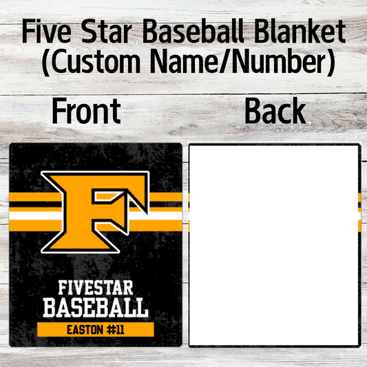 Five Star Baseball Blanket ( With or without Custom Name/ Number) 52x60"