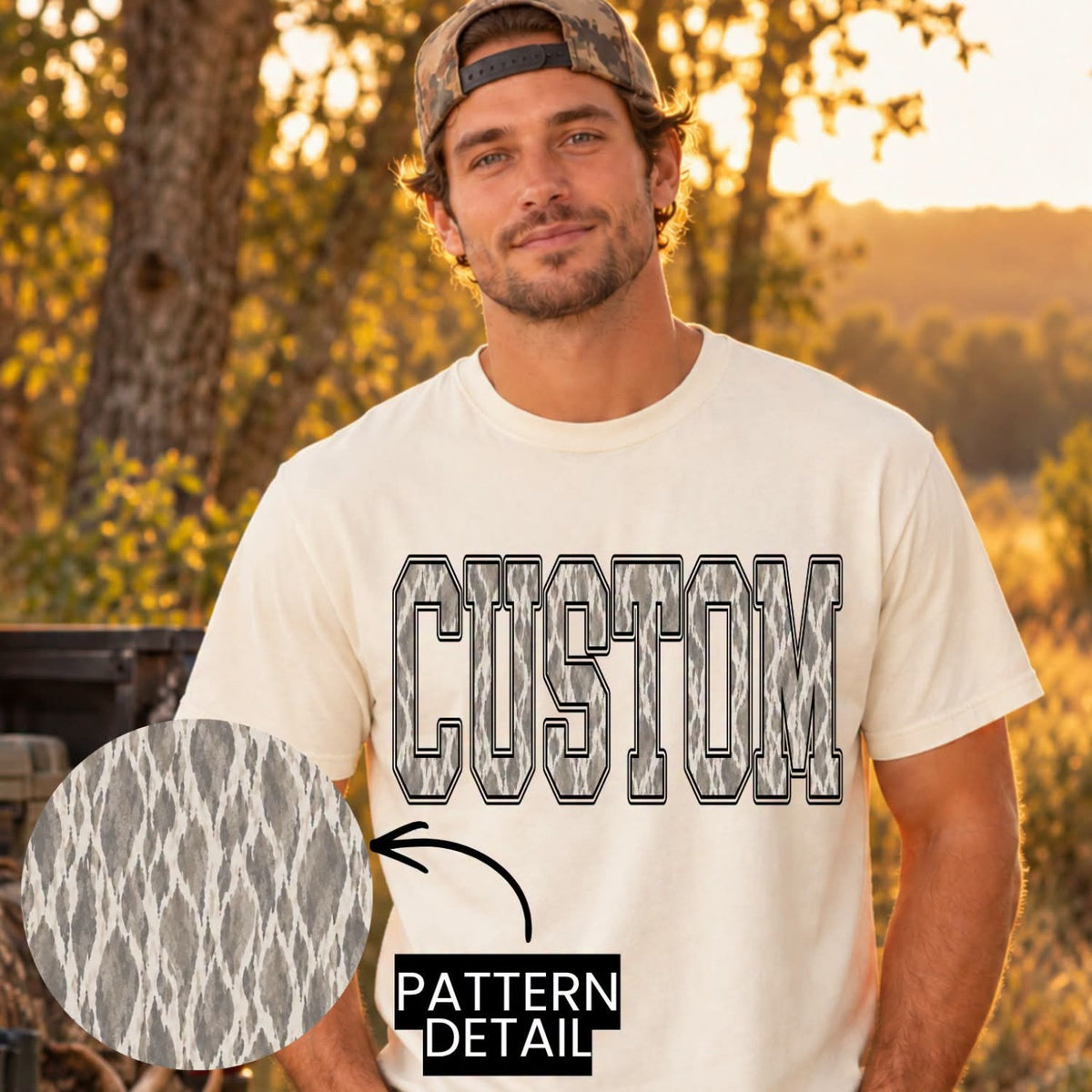 Custom Gray Camo Varsity Word Shirt — Straight or Arched