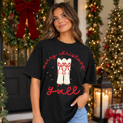 Merry Christmas Y’all Bow & Boots Shirt