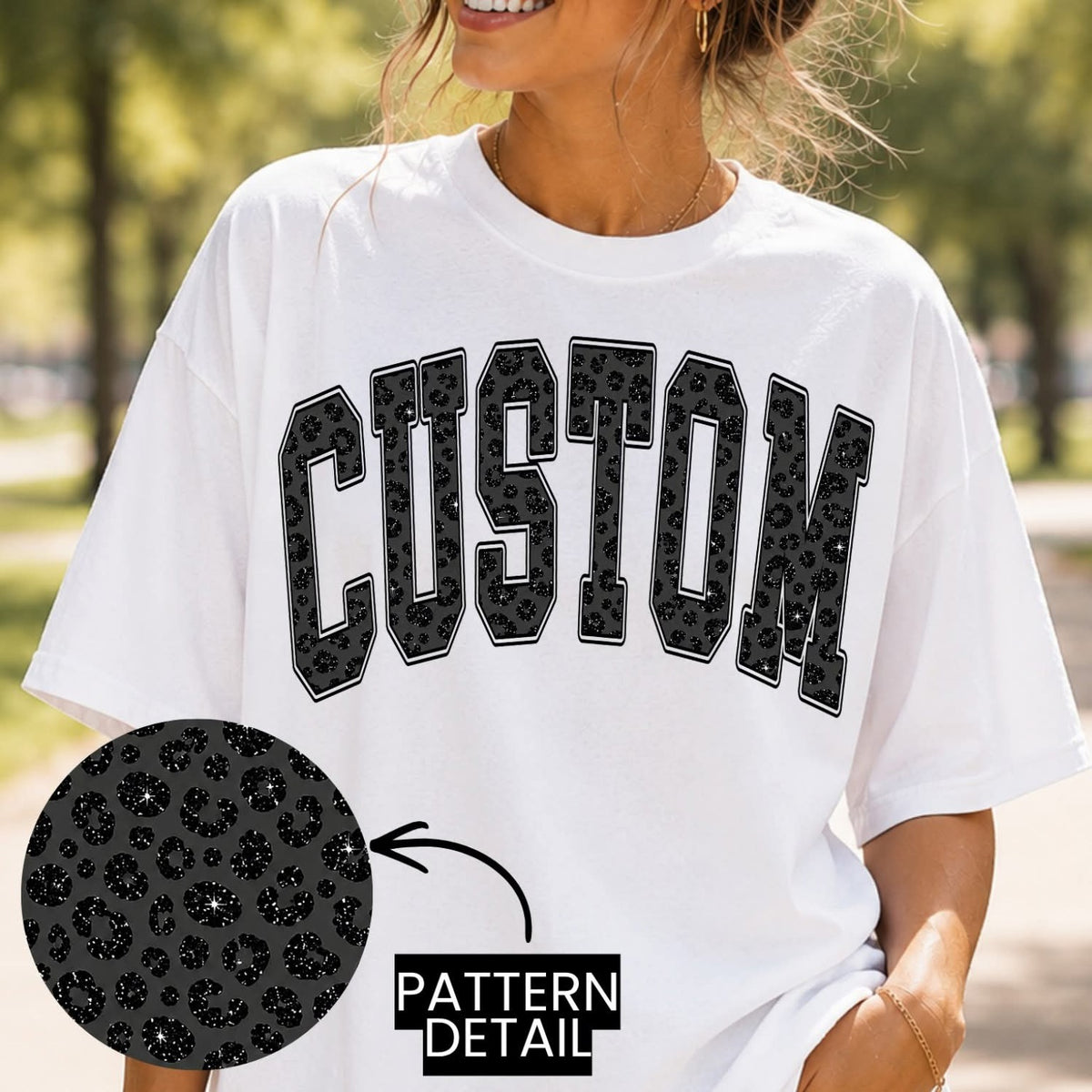 Custom Black Leopard Varsity Word Shirt