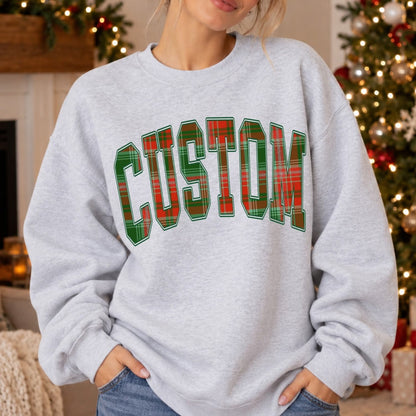 Custom Christmas Plaid Varsity Word Shirt