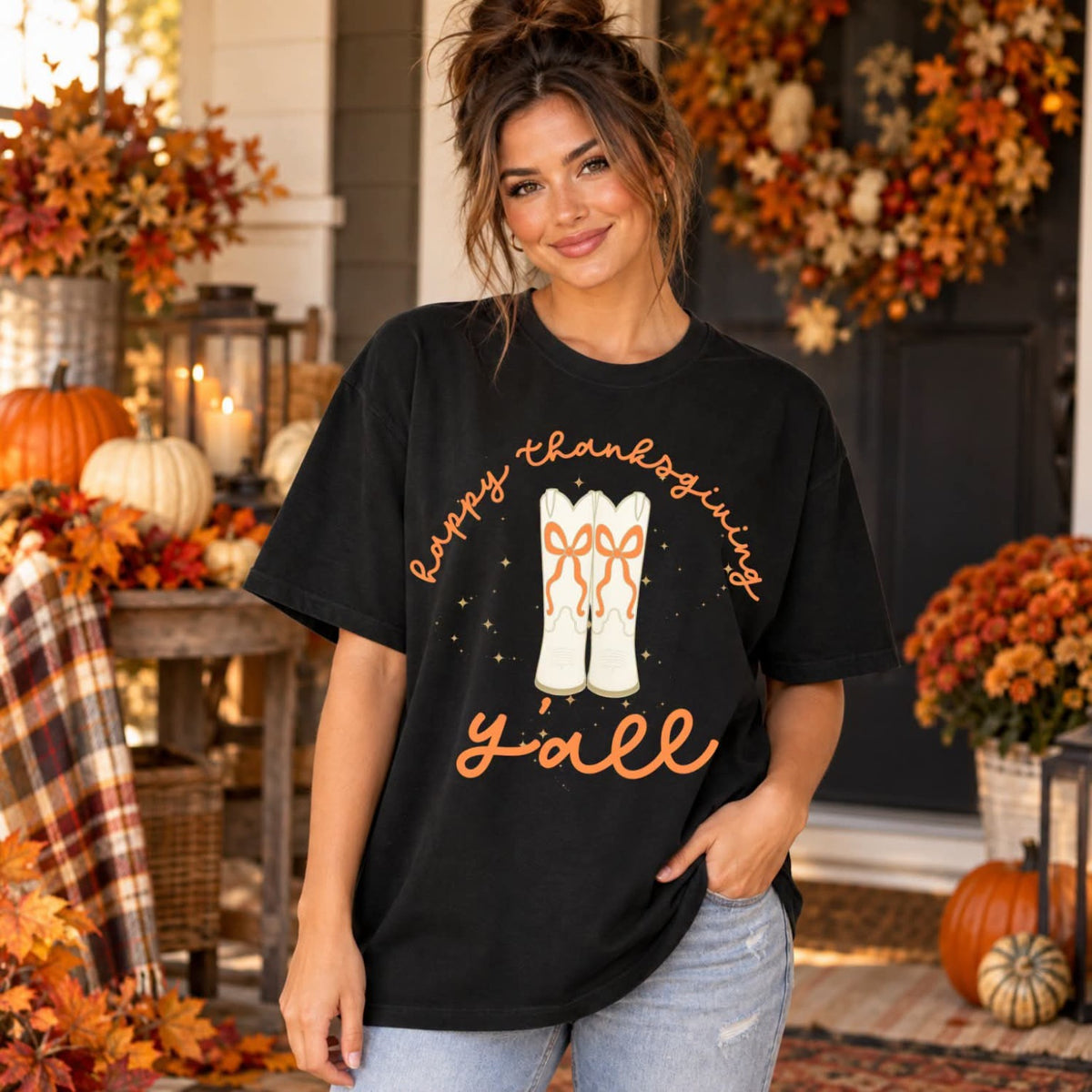 Happy Thanksgiving Y’all Bow & Boots Shirt