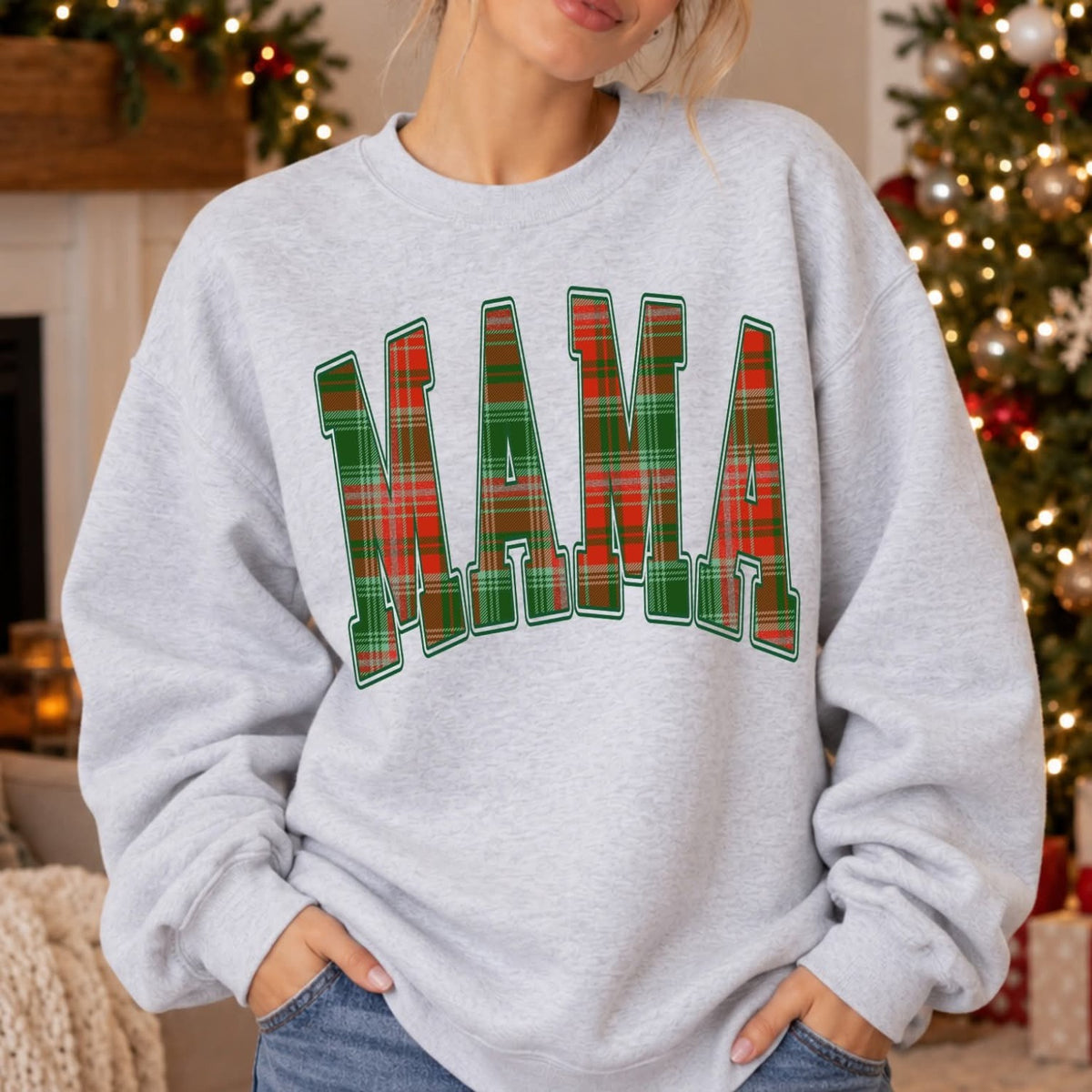 Mama Christmas Plaid Varsity Shirt