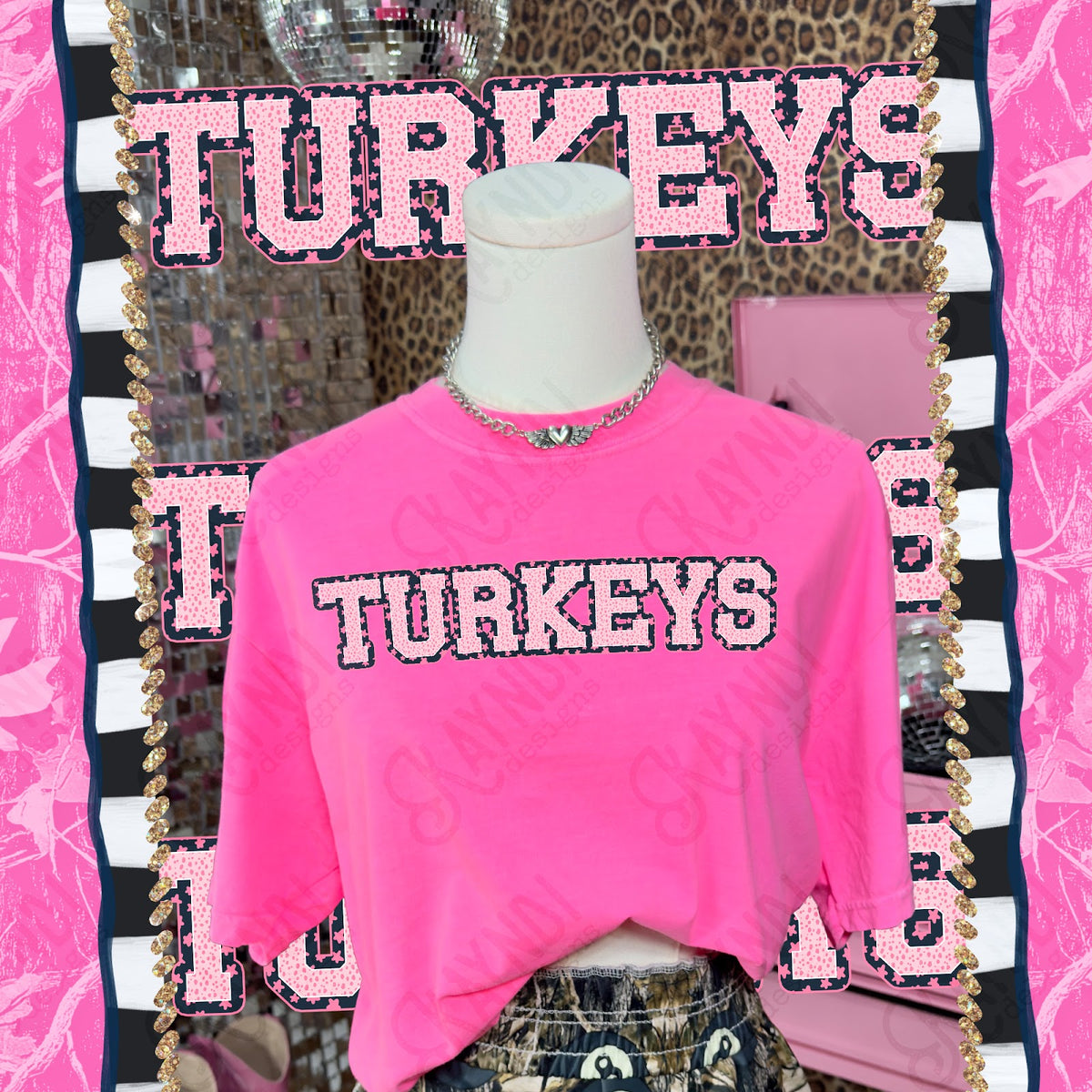 Varsity Stars Turkeys TropCowg CC Neon Pink Top
