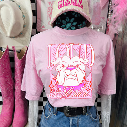 KayndiDesigns Loud and Proud Pink Bulldog TropicalCowgirl Comfort Colors Blossom Top