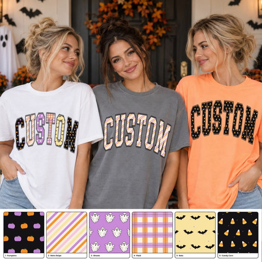 Custom Halloween Pattern Varsity Word Shirt