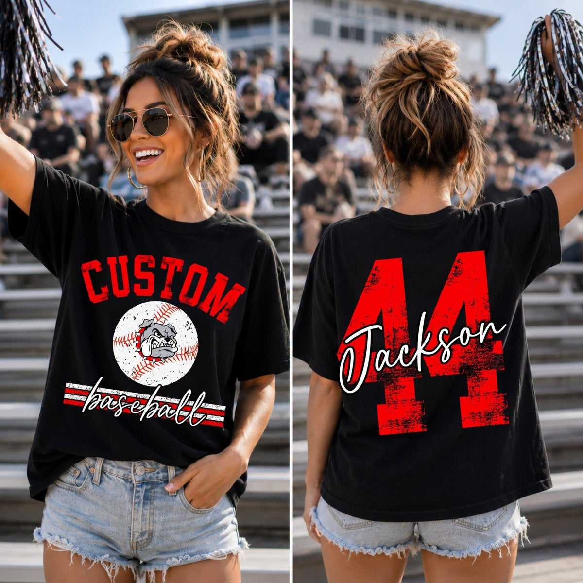 Custom baseball team shirt, front team design and back name and number