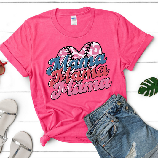 Mama x 3 Baseball Heart Top