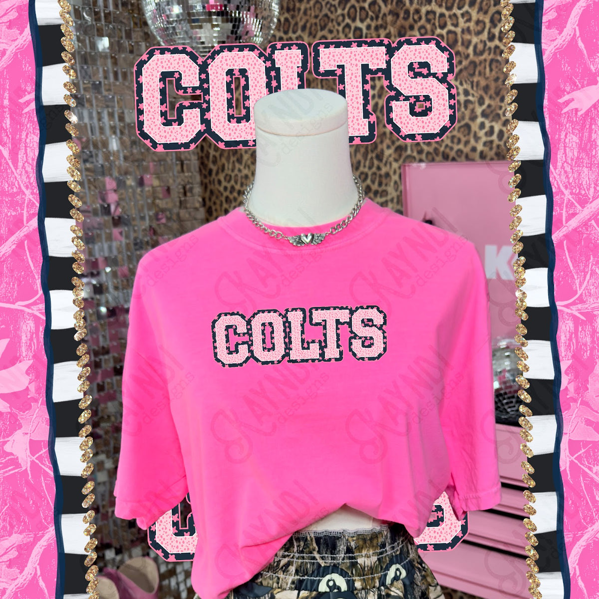 Varsity Stars Colts TropCowg CC Neon Pink Top