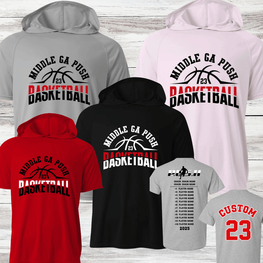 PUSH Basketball Design 6- Hooded T-Shirts (Sleeveless, Short and Long Sleeve)