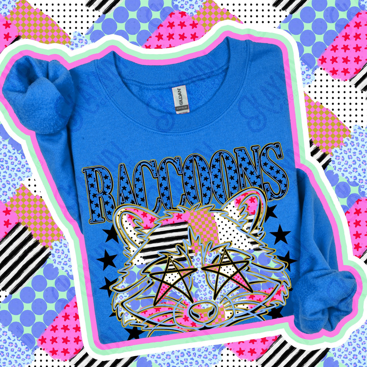 Patchwork Varisty Stars Raccoons Top