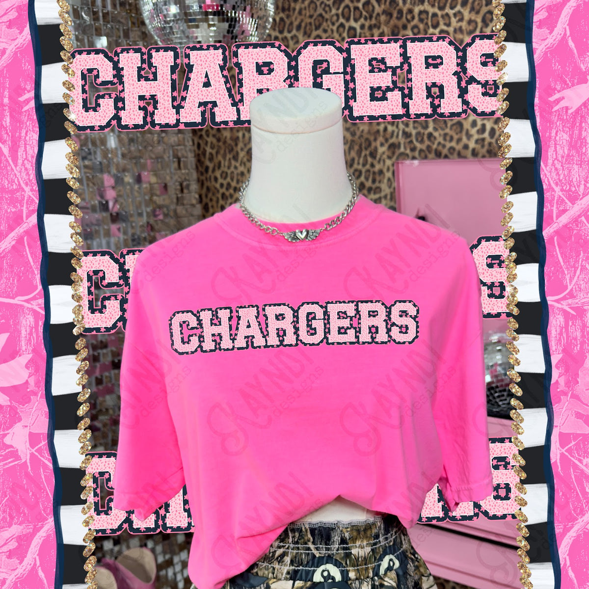 Varsity Stars Chargers TropCowg CC Neon Pink Top