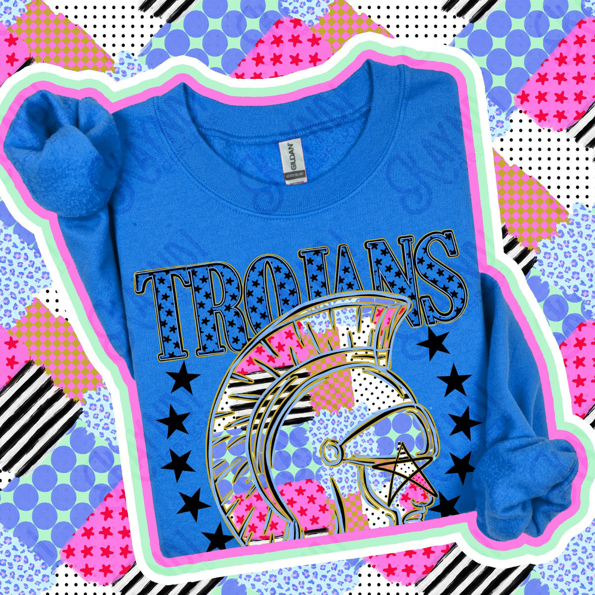 Patchwork Varisty Stars Trojans Top
