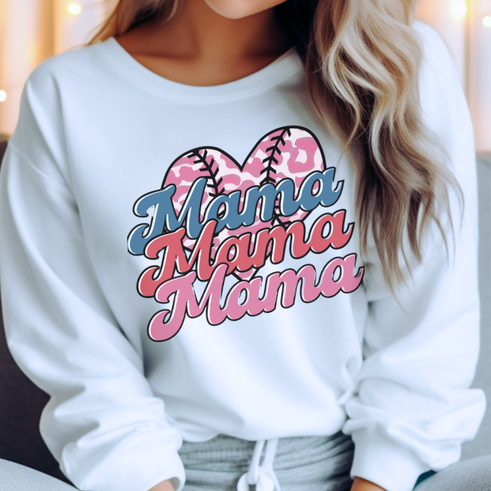 Mama x 3 Baseball Heart Top