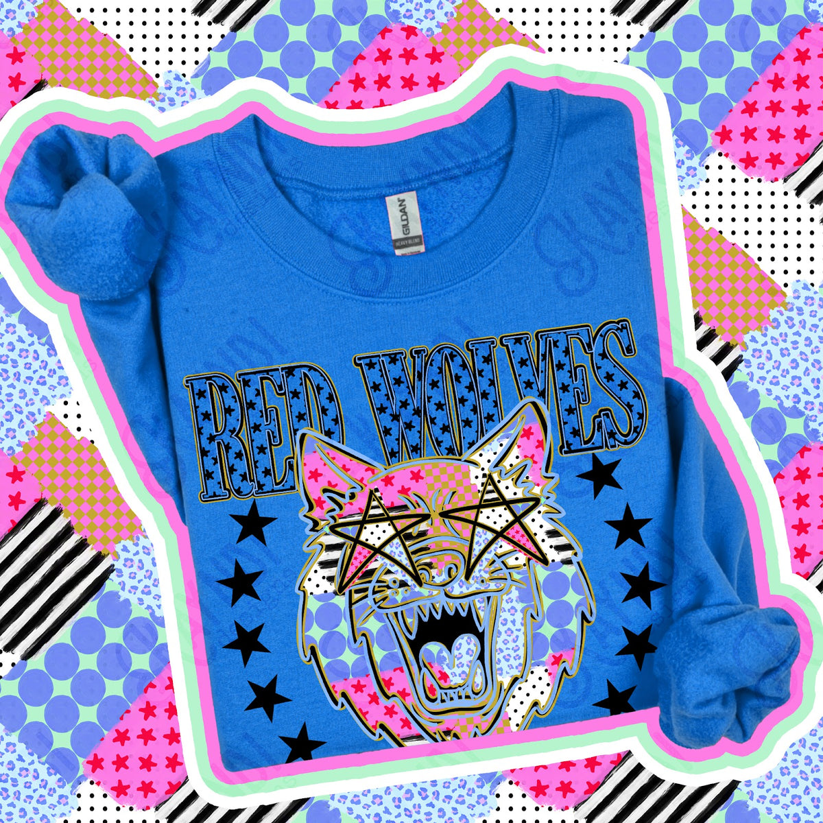 Patchwork Varisty Stars Red Wolves Top