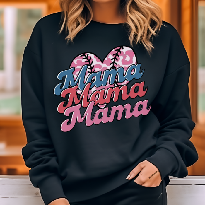 Mama x 3 Baseball Heart Top