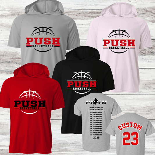 PUSH Basketball Design 7- Hooded T-Shirts (Sleeveless, Short and Long Sleeve)