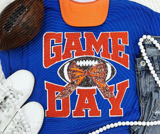 Game Day Football Sequin and Chenille Patch Top-Orange