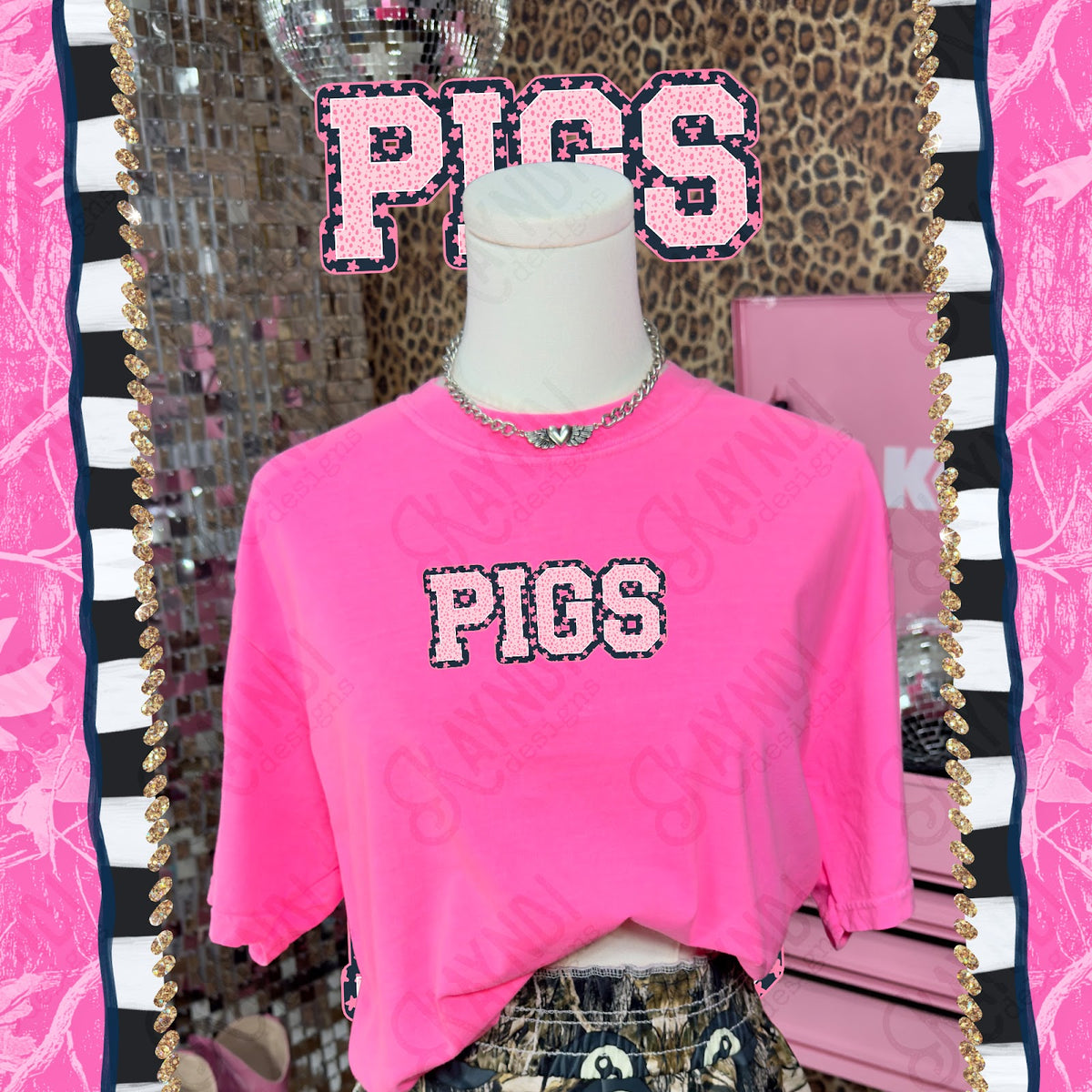Varsity Stars Pigs TropCowg CC Neon Pink Top
