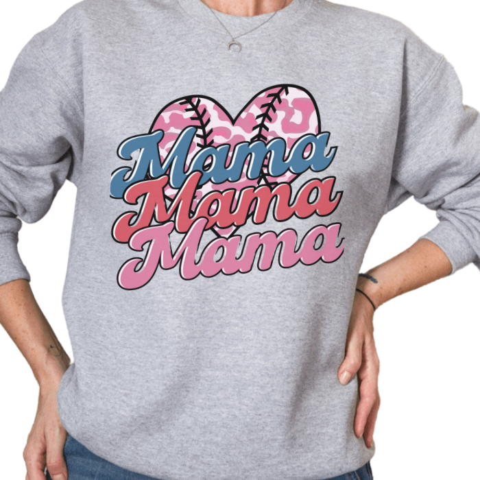 Mama x 3 Baseball Heart Top