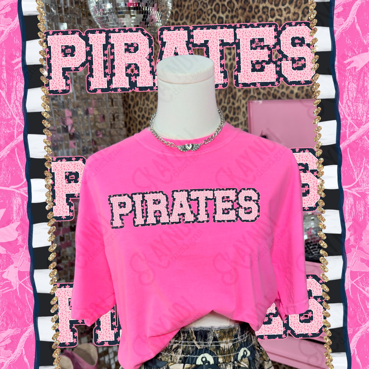 Varsity Stars Pirates TropCowg CC Neon Pink Top