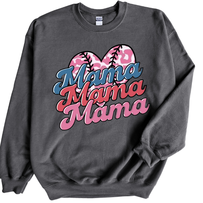 Mama x 3 Baseball Heart Top