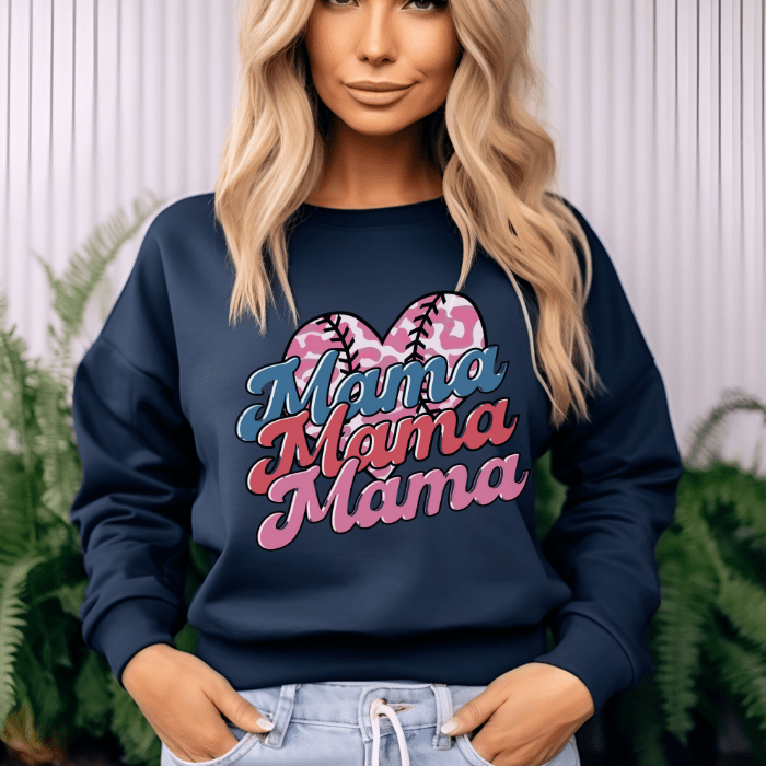 Mama x 3 Baseball Heart Top