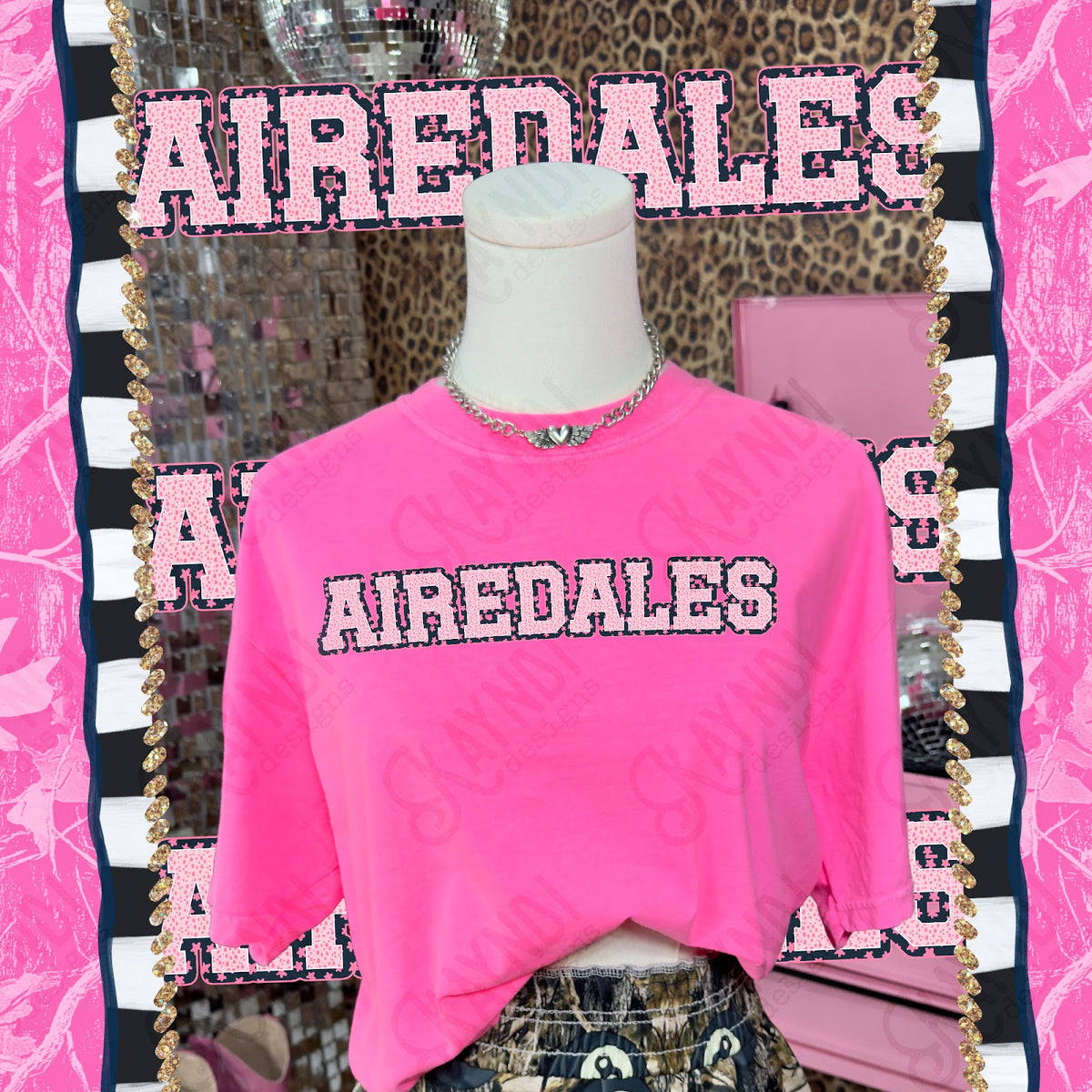 Varsity Stars Airedales TropCowg CC Neon Pink Top