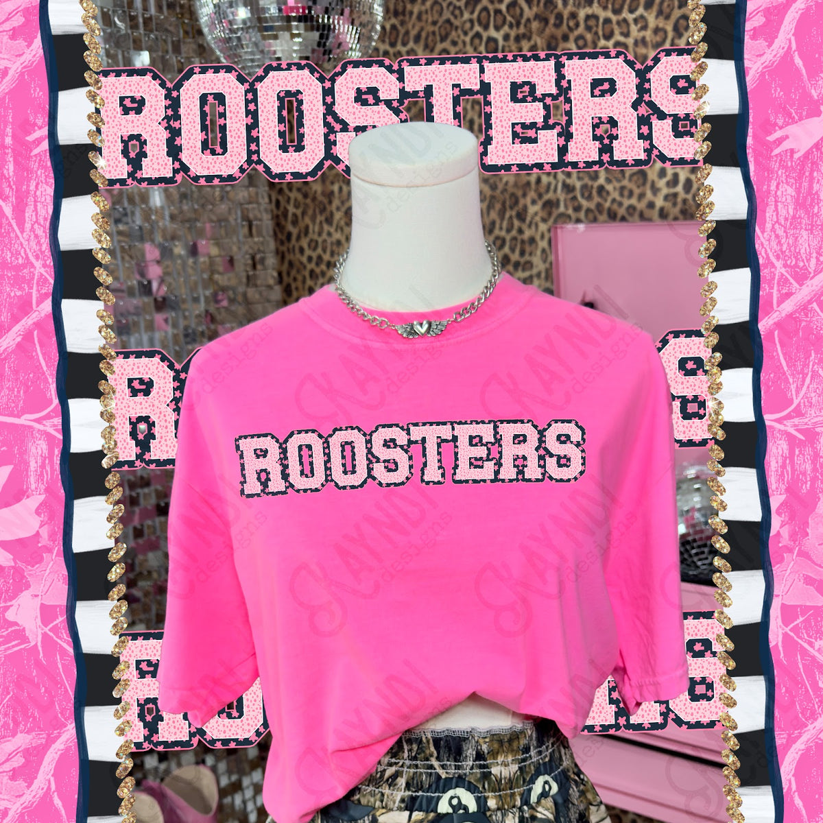 Varsity Stars Roosters TropCowg CC Neon Pink Top