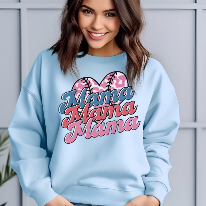 Mama x 3 Baseball Heart Top