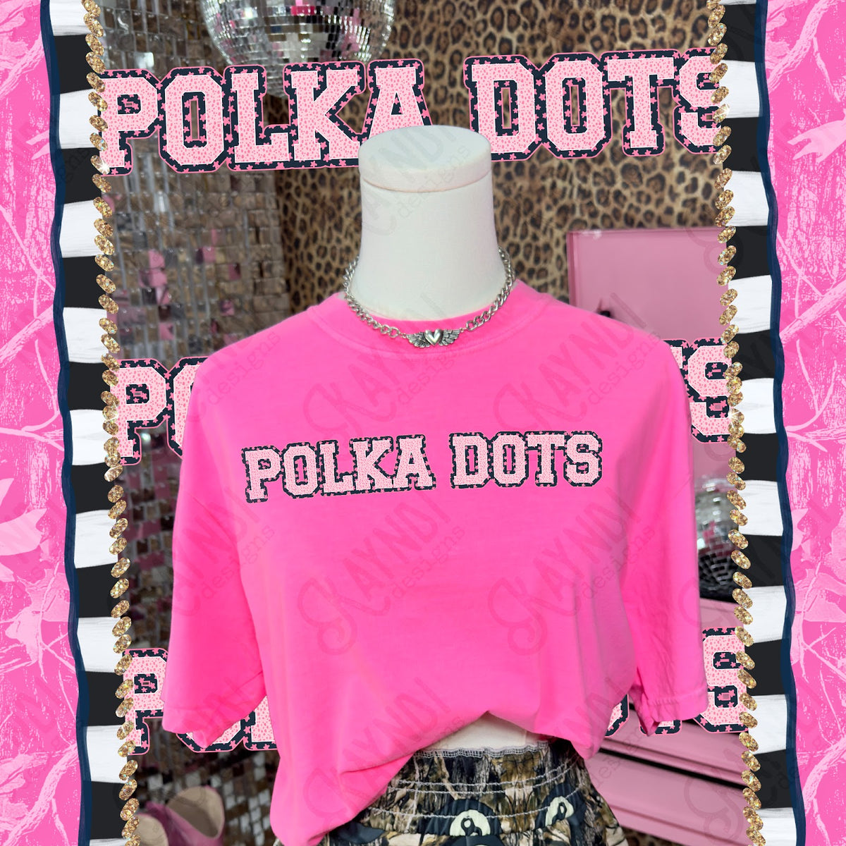 Varsity Stars Polka Dots TropCowg CC Neon Pink Top