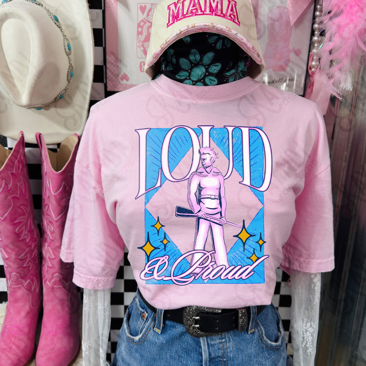 KayndiDesigns Loud and Proud Pink Mountaineers TropicalCowgirl Comfort Colors Blossom Top