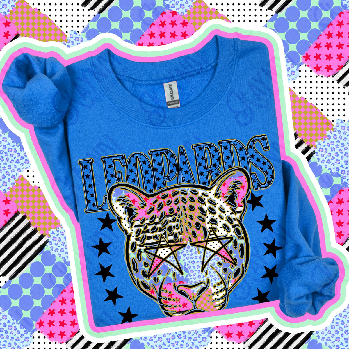Patchwork Varisty Stars Leopards Top